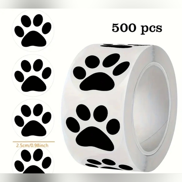 Other - Shipping Stickers With Cute Paw Prints. 500 Count .98", New.